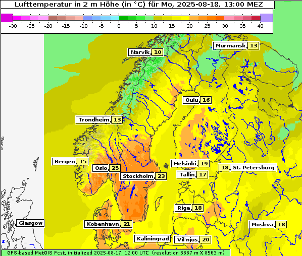 Temperatur, 18. 8. 2025