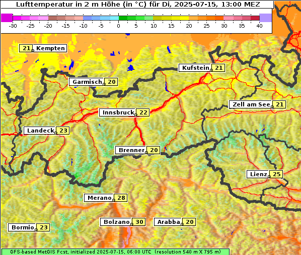 Temperatur, 15. 7. 2025