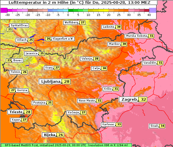 Temperatur, 28. 8. 2025