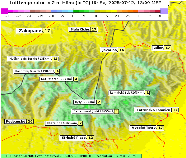 Temperatur, 12. 7. 2025