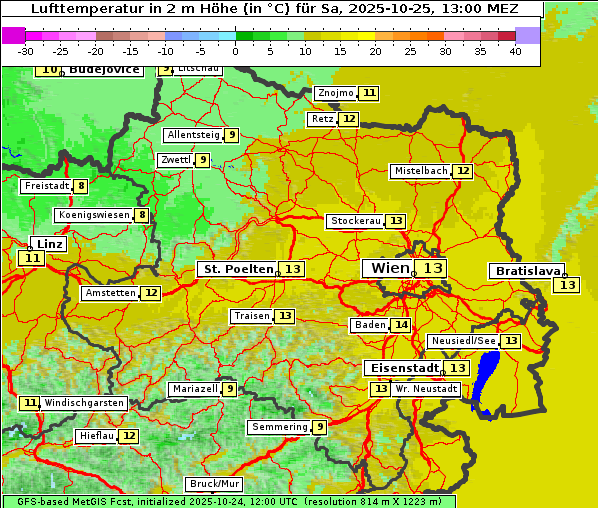 Temperatur, 25. 10. 2025