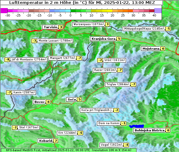 Temperatur, 22. 1. 2025