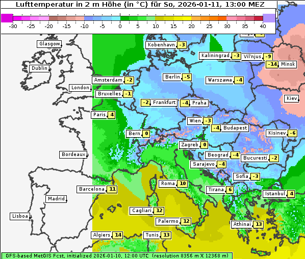 Temperatur, 11. 1. 2026