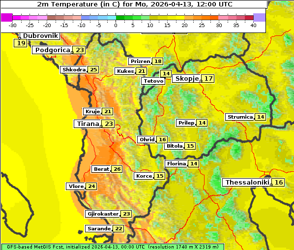 Temperatur, 13. 4. 2026
