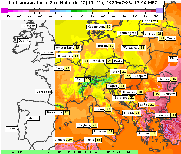 Temperatur, 28. 7. 2025