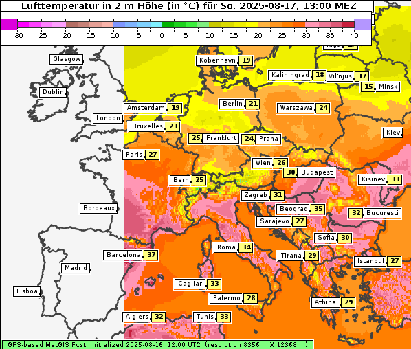 Temperatur, 17. 8. 2025