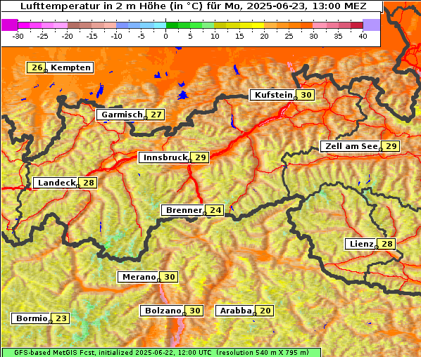 Temperatur, 23. 6. 2025