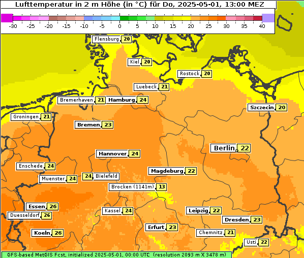 Temperatur, 1. 5. 2025