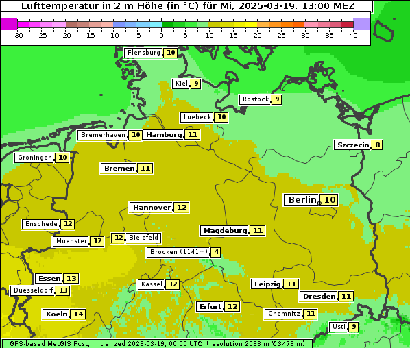 Temperatur, 19. 3. 2025