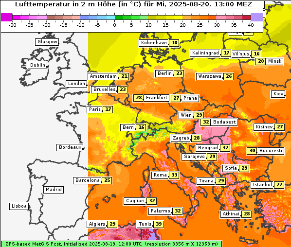 Temperatur, 20. 8. 2025