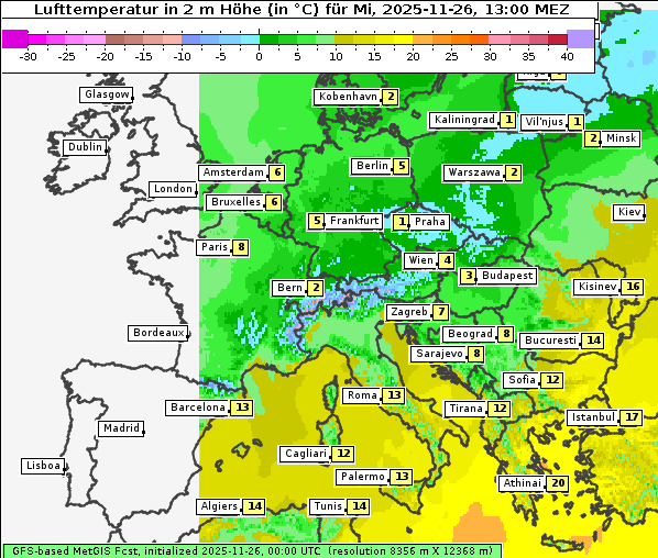 Temperatur, 26. 11. 2025