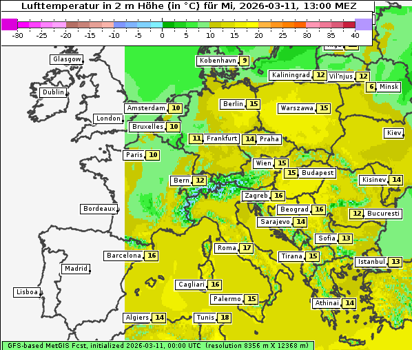 Temperatur, 11. 3. 2026