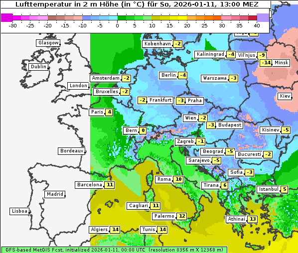 Temperatur, 11. 1. 2026
