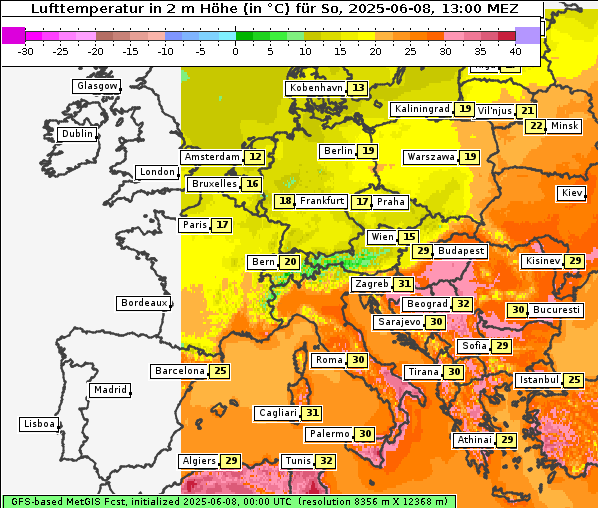 Temperatur, 8. 6. 2025