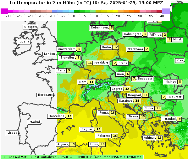 Temperatur, 25. 1. 2025