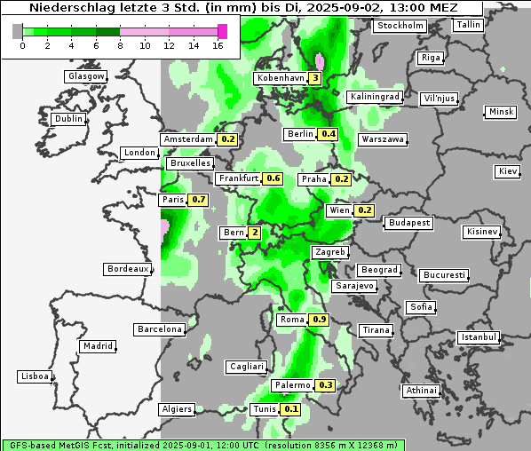 Niederschlag, 2. 9. 2025