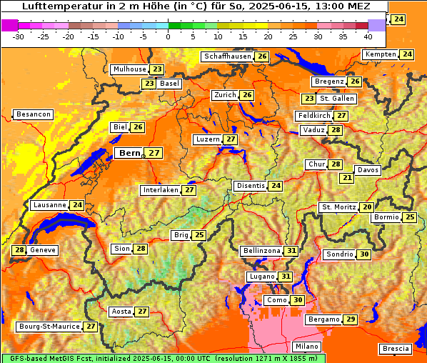 Temperatur, 15. 6. 2025