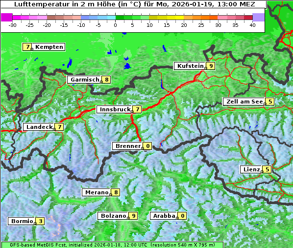 Temperatur, 19. 1. 2026