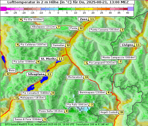 Temperatur, 21. 8. 2025