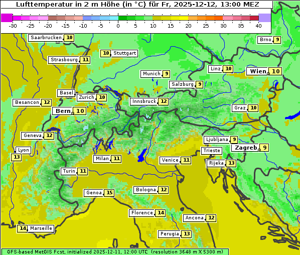 Temperatur, 12. 12. 2025