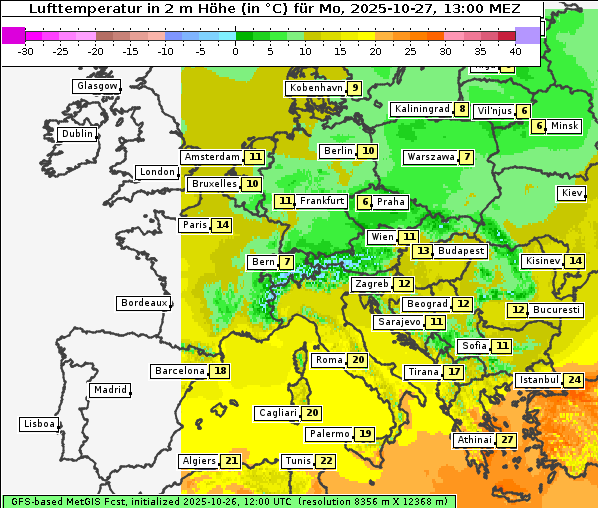 Temperatur, 27. 10. 2025
