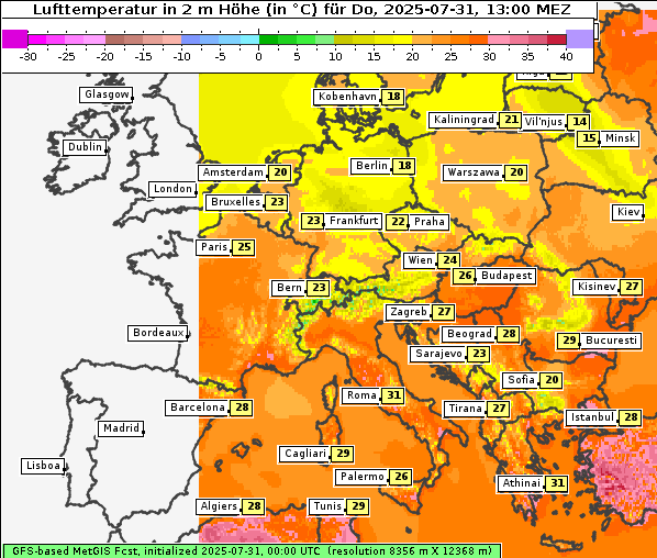 Temperatur, 31. 7. 2025