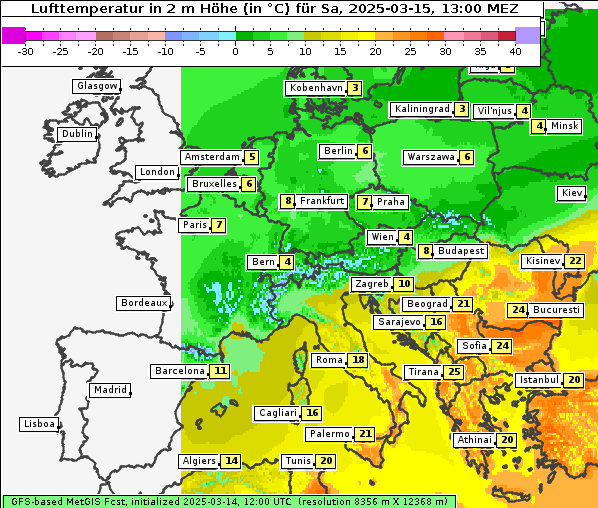 Temperatur, 15. 3. 2025