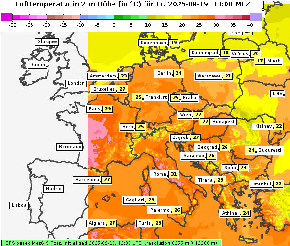 Temperatur, 19. 9. 2025