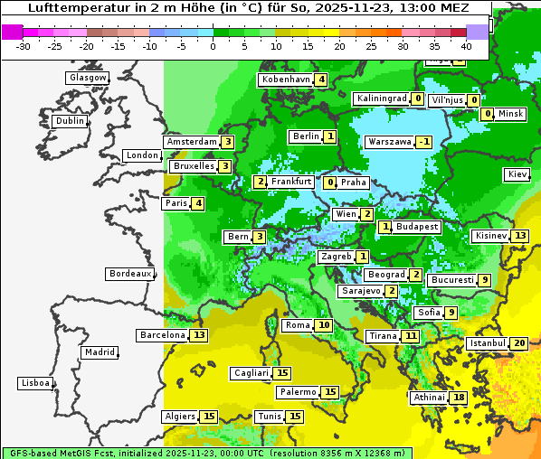 Temperatur, 23. 11. 2025