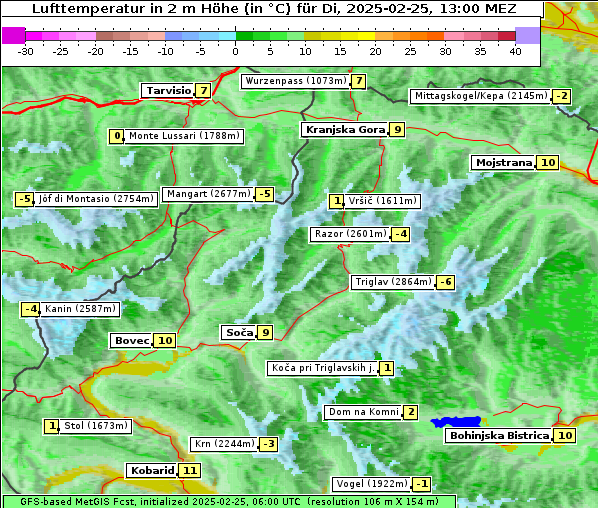 Temperatur, 25. 2. 2025