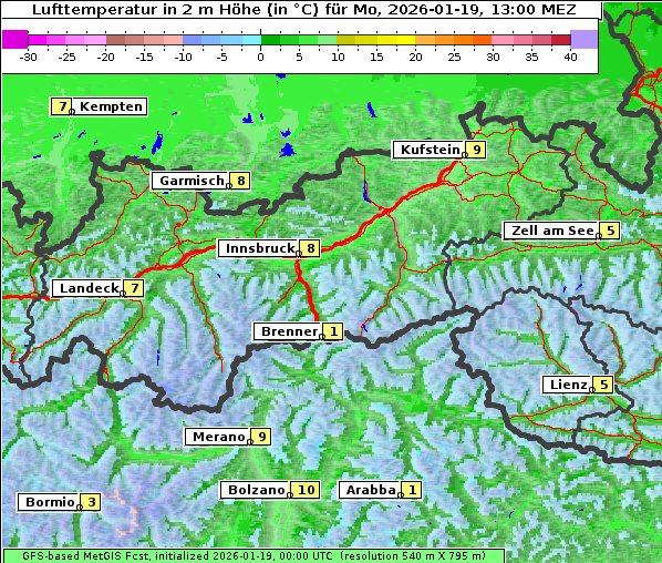 Temperatur, 19. 1. 2026