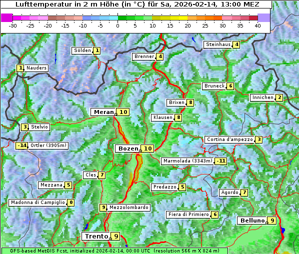 Temperatur, 14. 2. 2026