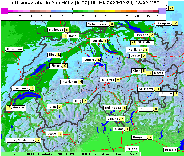 Temperatur, 24. 12. 2025