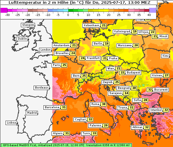 Temperatur, 17. 7. 2025