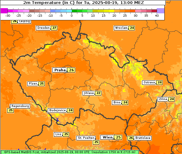 Temperatur, 19. 8. 2025
