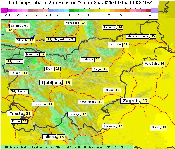 Temperatur, 15. 11. 2025