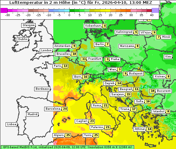 Temperatur, 10. 4. 2026