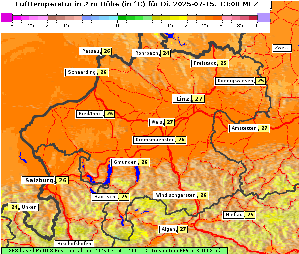 Temperatur, 15. 7. 2025