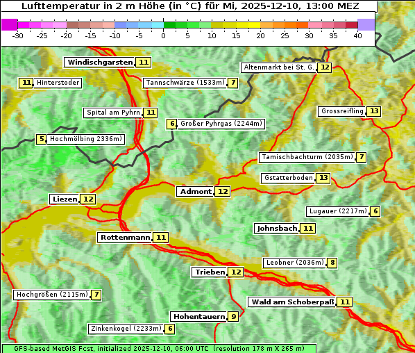 Temperatur, 10. 12. 2025