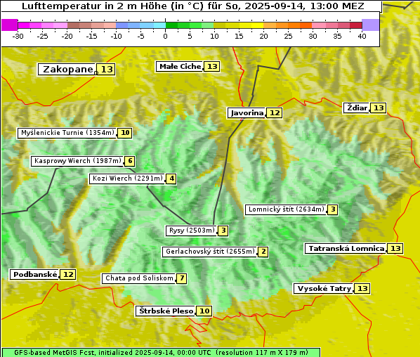 Temperatur, 14. 9. 2025