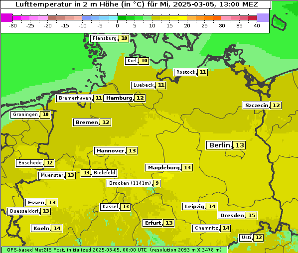 Temperatur, 5. 3. 2025