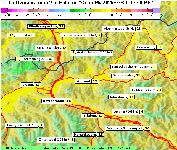 Temperatur, 9. 7. 2025