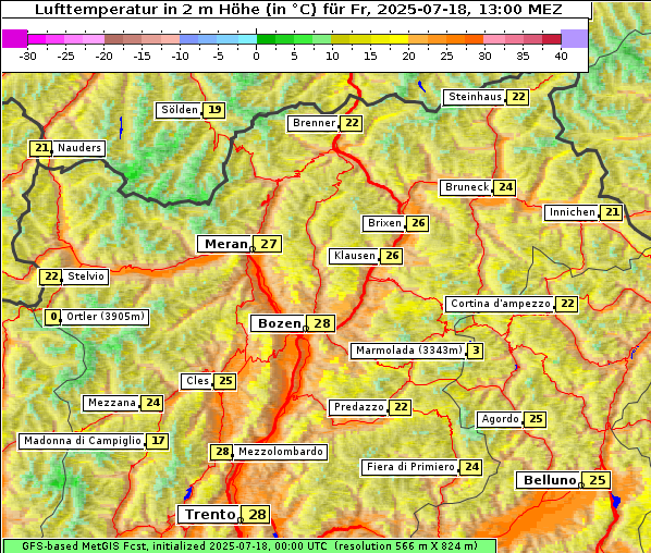Temperatur, 18. 7. 2025