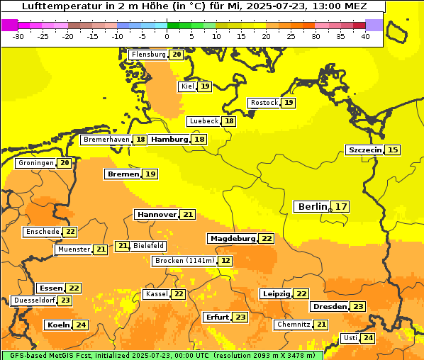 Temperatur, 23. 7. 2025