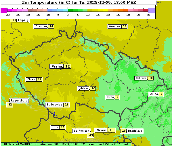 Temperatur, 9. 12. 2025