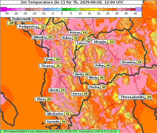Temperatur, 28. 8. 2025