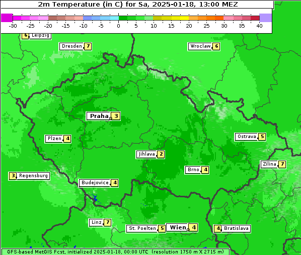 Temperatur, 18. 1. 2025