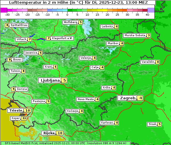 Temperatur, 23. 12. 2025