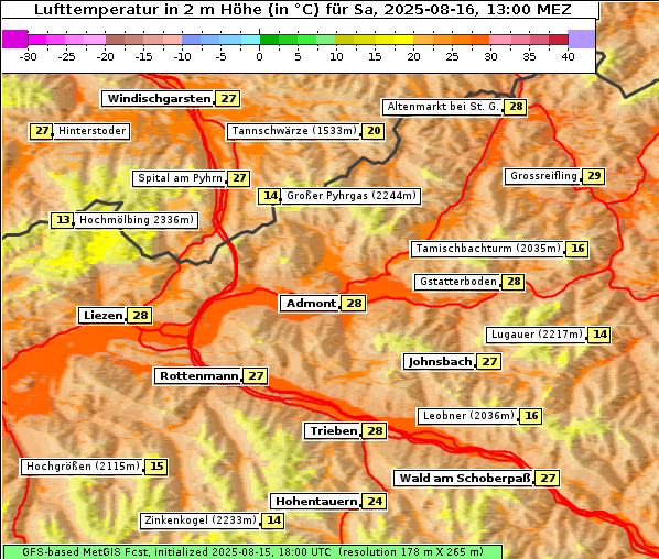 Temperatur, 16. 8. 2025