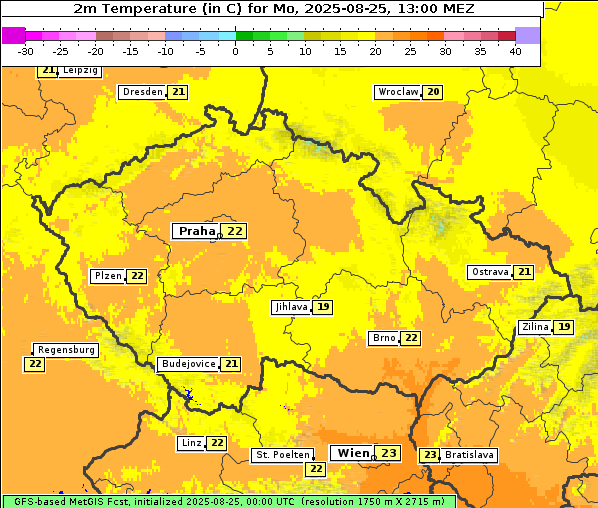 Temperatur, 25. 8. 2025